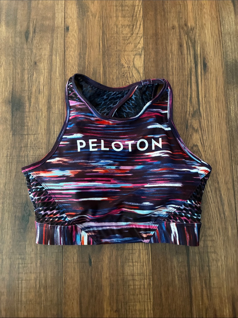 Peloton Women's Multicolor Striped Performance Sports Bra Maroon Pink Blue NWT